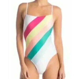 Free Press Swim White Rainbow One Piece Size Small